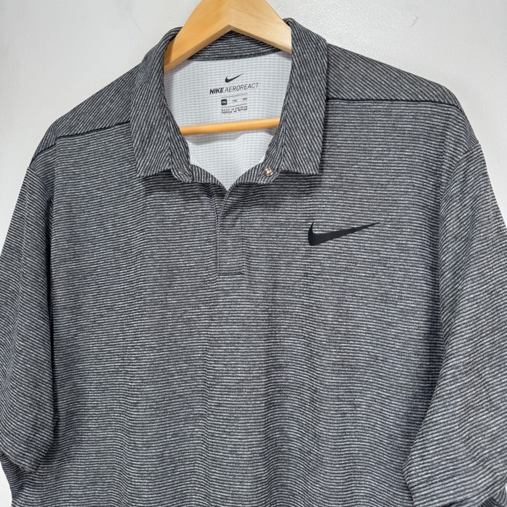 Bear's Best Atlanta Nike AeroReact Polo Shirt Men 2XL Gray Striped Wicking Golf - Picture 3 of 10